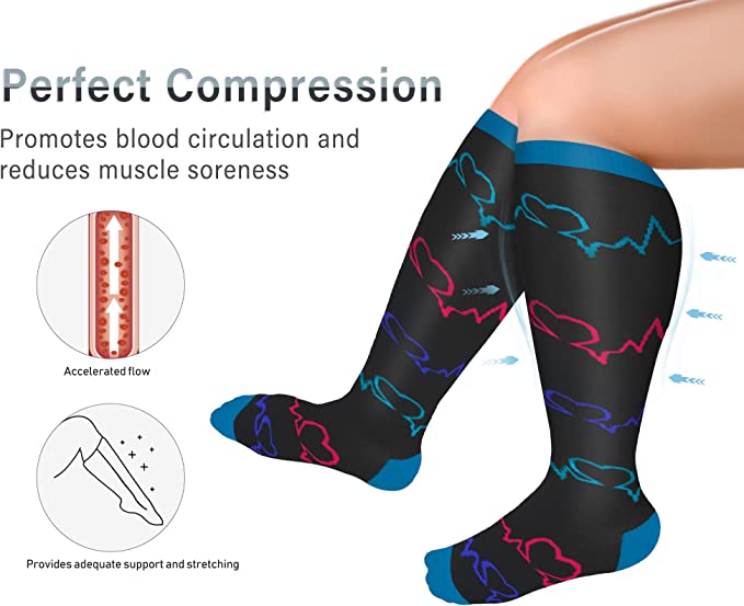 3 Pairs Nursing Wide Calf Compression Socks for Man and Woman (20-30 mmHG）