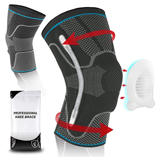 Professional Knee Brace，Knee Compression Sleeve for Man Women with Detachable Patella Gel Pads
