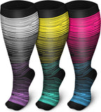 3 Pairs Cool Wide Calf Compression Socks for Man and Woman (20-30 mmHG）（2XL-4XL）