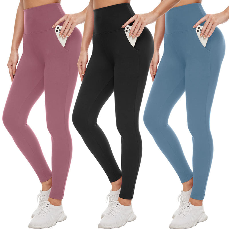 Bluemaple 3 Pack Womens Yoga Leggings With Pocket High Waisted Tummy Control Pants